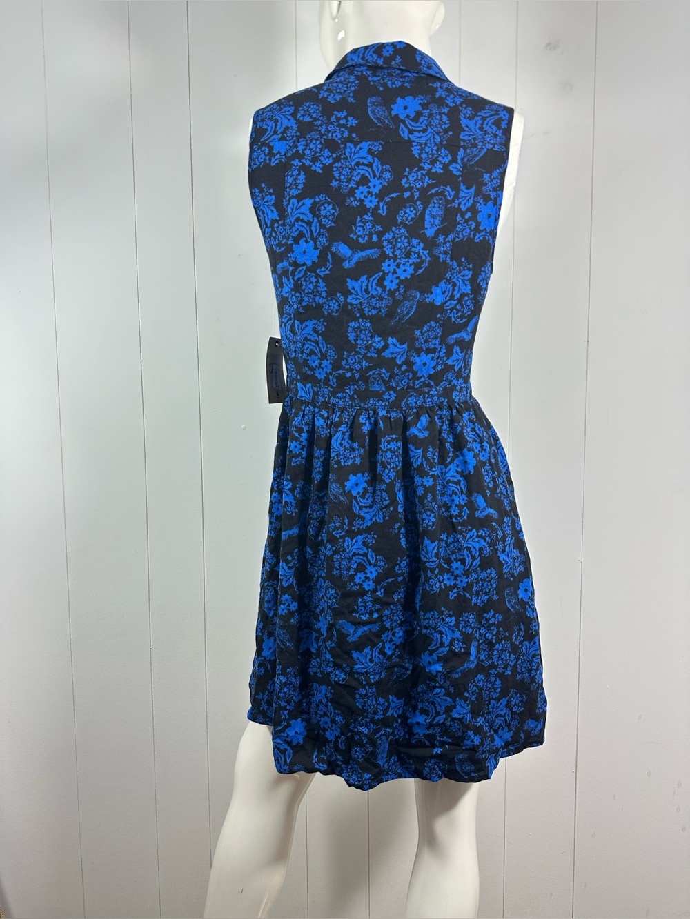 NEW GH BASS Size S Sleeveless Blue Black Floral Lined Dress Button Front Mini - Picture 4 of 11